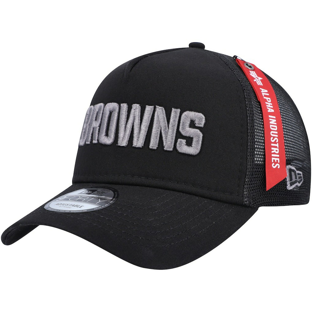 Cleveland Browns New Era x Alpha Industries A-Frame 9FORTY Trucker Snapback Hat - Black cheap
