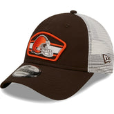 Cleveland Browns New Era Logo Patch Trucker 9FORTY Snapback Hat - Brown/White outlet