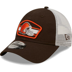 Cleveland Browns New Era Logo Patch Trucker 9FORTY Snapback Hat - Brown/White outlet