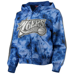 Philadelphia 76ers Women's Galaxy Sublimated Windbreaker Pullover Full-Zip Hoodie - Royal | Mitchell & Ness discount