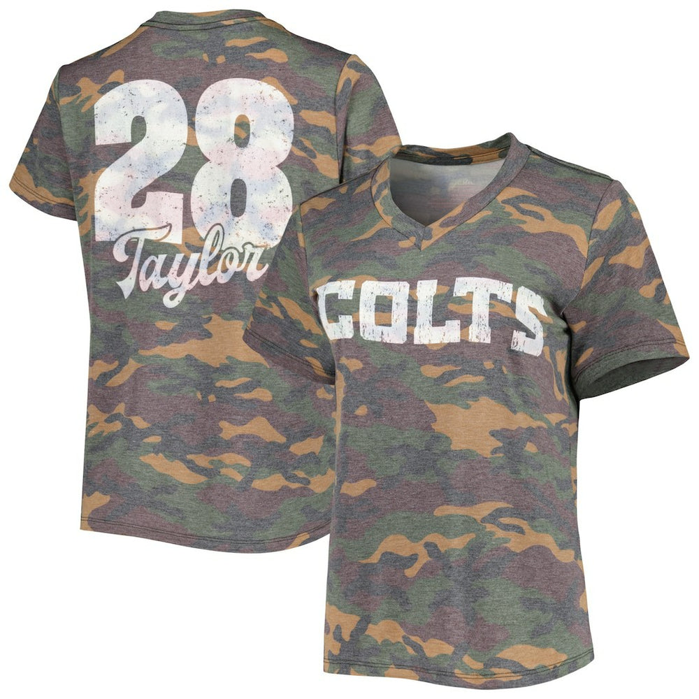 Jonathan Taylor Indianapolis Colts Majestic Threads Women's Name & Number V-Neck Tri-Blend T-Shirt - Camo on sale