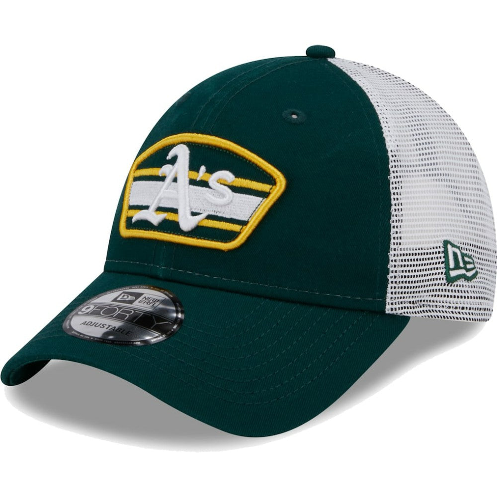 Athletics Logo Patch 9FORTY Trucker Snapback Hat - Green/White | New Era