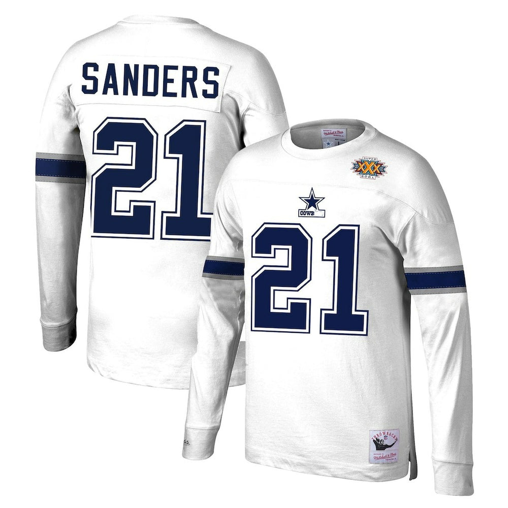 Deion Sanders Dallas Cowboys Retired Player Name & Number Long Sleeve Top - White sale