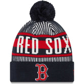 Boston Red Sox Striped Cuffed Knit Hat with Pom - Navy | New Era