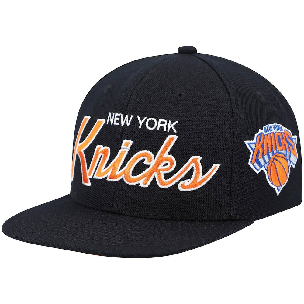 New York Knicks Hardwood Classics Script 2.0 Snapback Hat - Black | Mitchell & Ness sale