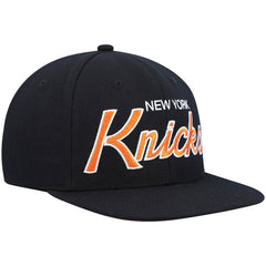 New York Knicks Hardwood Classics Script 2.0 Snapback Hat - Black | Mitchell & Ness sale