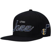 Utah Jazz Hardwood Classics Script 2.0 Snapback Hat - Black | Mitchell & Ness online