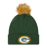 Green Bay Packers New Era Women's Snowy Cuffed Knit Hat with Pom - Green for sale