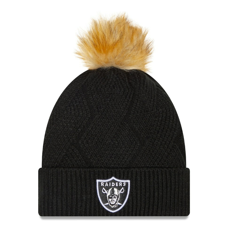 Las Vegas Raiders New Era Women's Snowy Cuffed Knit Hat with Pom - Black cheap