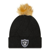 Las Vegas Raiders New Era Women's Snowy Cuffed Knit Hat with Pom - Black cheap
