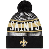 New Orleans Saints New Era Striped Cuffed Knit Hat with Pom - Black for sale