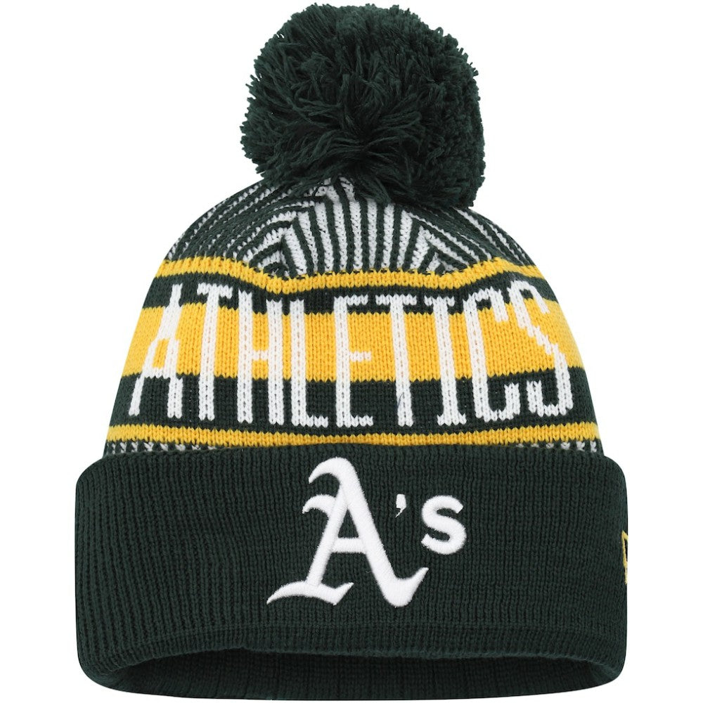 Athletics Youth Striped Cuffed Knit Hat with Pom - Green | New Era