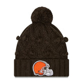 Cleveland Browns New Era Girls Youth Toasty Cuffed Knit Hat with Pom - Brown for sale