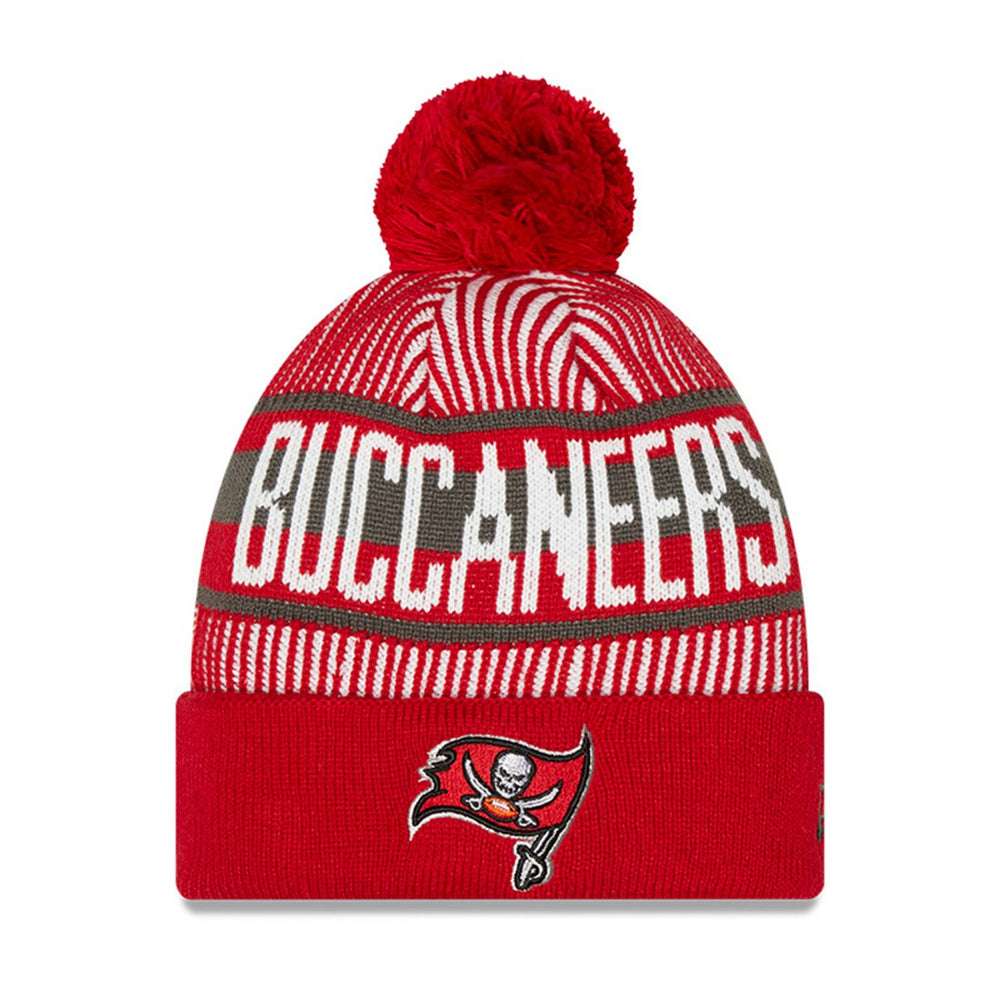 Tampa Bay Buccaneers New Era Youth Striped Cuffed Knit Hat with Pom - Red on sale