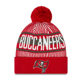 Tampa Bay Buccaneers New Era Youth Striped Cuffed Knit Hat with Pom - Red on sale