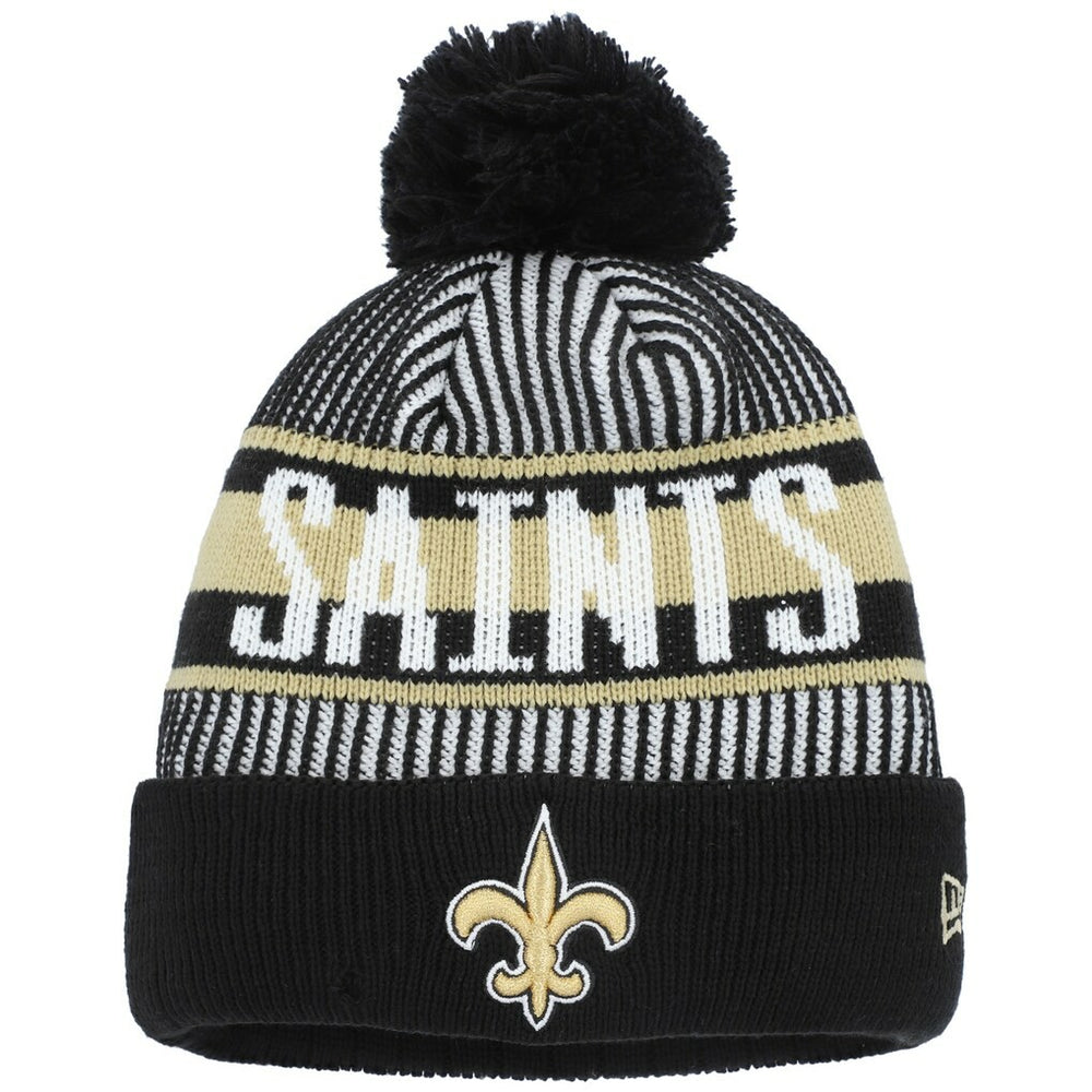New Orleans Saints New Era Youth Striped Cuffed Knit Hat with Pom - Black on sale