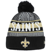 New Orleans Saints New Era Youth Striped Cuffed Knit Hat with Pom - Black on sale
