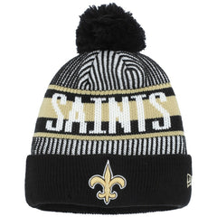 New Orleans Saints New Era Youth Striped Cuffed Knit Hat with Pom - Black on sale