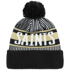 New Orleans Saints New Era Youth Striped Cuffed Knit Hat with Pom - Black on sale