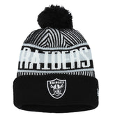 Las Vegas Raiders New Era Youth Striped Cuffed Knit Hat with Pom - Black sale