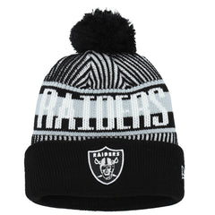 Las Vegas Raiders New Era Youth Striped Cuffed Knit Hat with Pom - Black sale