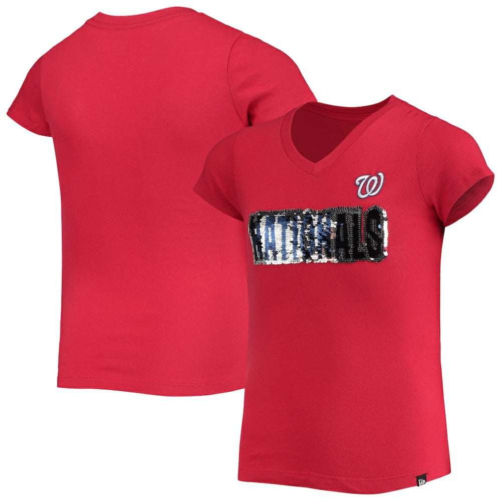 Washington Nationals Girls Youth Flip Sequin Team T-Shirt - Red | New Era