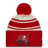 Tampa Bay Buccaneers New Era 2022 Sideline Sport Cuffed Pom Knit Hat - Cream/Red online