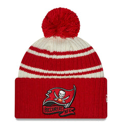 Tampa Bay Buccaneers New Era 2022 Sideline Sport Cuffed Pom Knit Hat - Cream/Red online