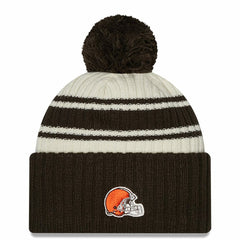 Cleveland Browns New Era 2022 Sideline Sport Cuffed Pom Knit Hat - Cream/Brown discount