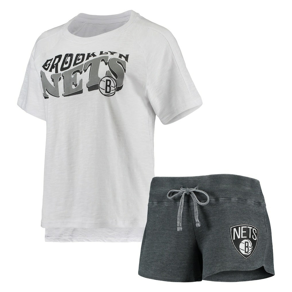 Brooklyn Nets Concepts Sport Women's Resurgence Slub Burnout Raglan Top & Shorts Sleep Set - Charcoal/White discount