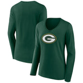 Green Bay Packers Women's Primary Team Logo Long Sleeve V-Neck T-Shirt - Green cheap
