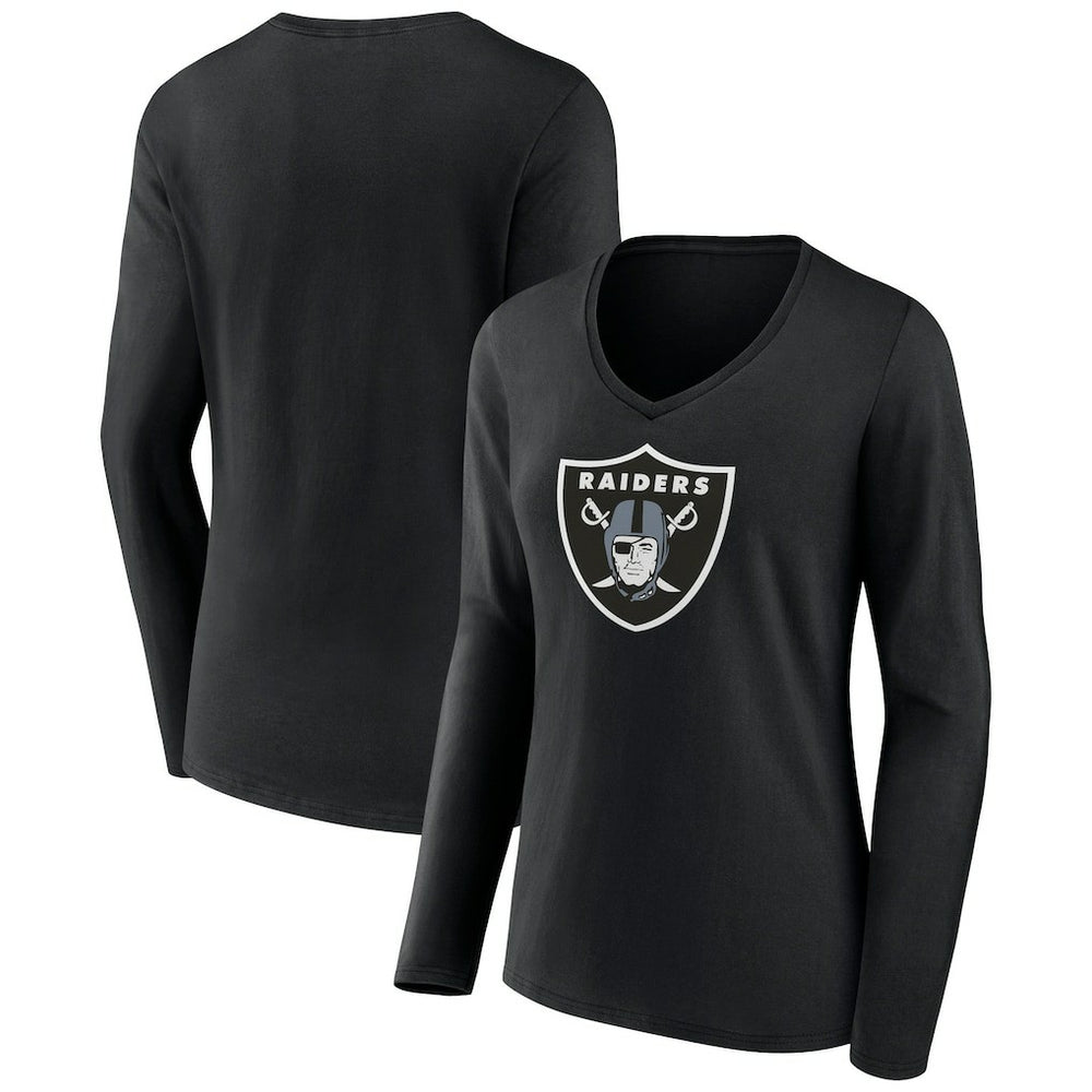 Las Vegas Raiders Women's Primary Team Logo Long Sleeve V-Neck T-Shirt - Black discount