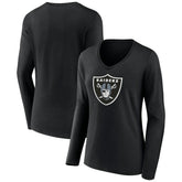 Las Vegas Raiders Women's Primary Team Logo Long Sleeve V-Neck T-Shirt - Black discount