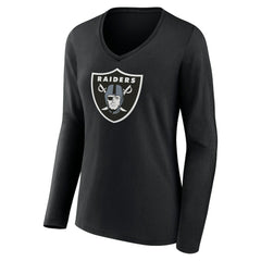 Las Vegas Raiders Women's Primary Team Logo Long Sleeve V-Neck T-Shirt - Black discount