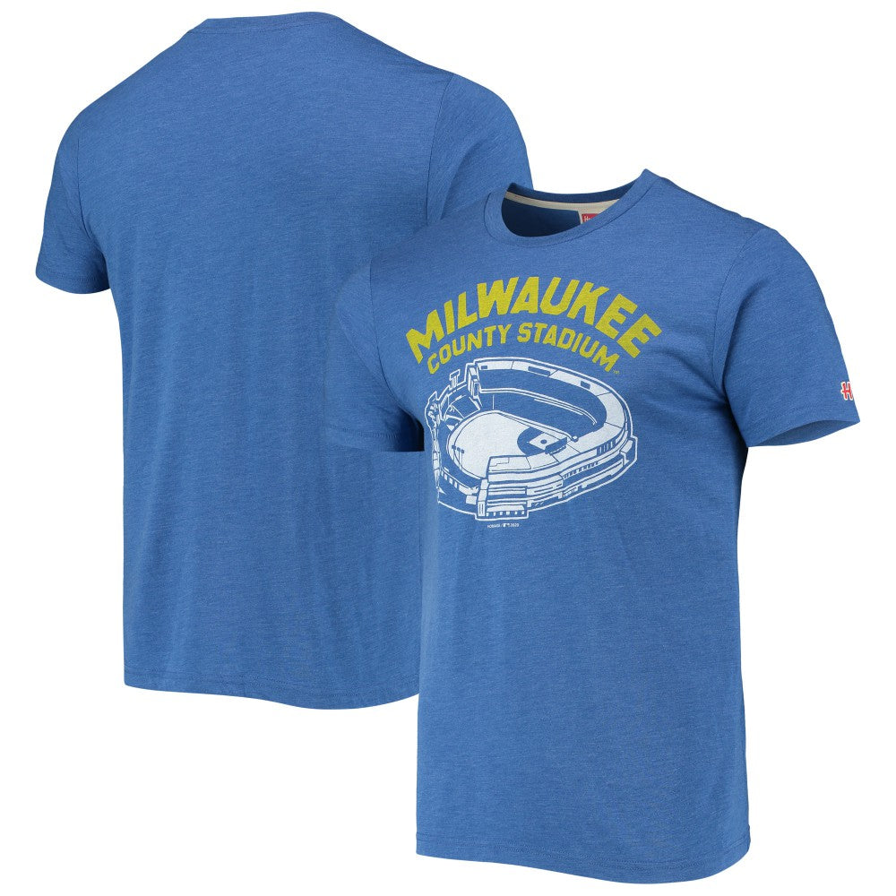 Milwaukee Brewers Homage Milwaukee County Stadium Tri-Blend T-Shirt - Royal