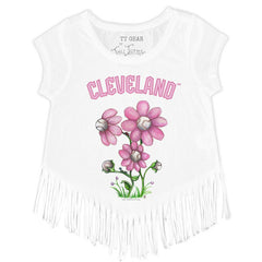 Cleveland Guardians Tiny Turnip Girls Youth Blooming Baseballs Fringe T-Shirt - White
