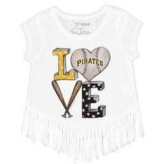 Pittsburgh Pirates Tiny Turnip Girls Youth Baseball Love Fringe T-Shirt - White