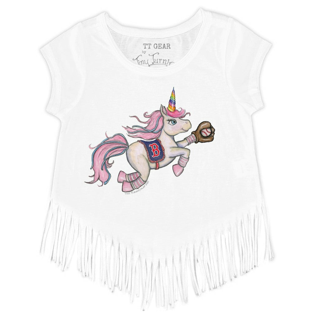 Boston Red Sox Tiny Turnip Girls Youth Unicorn Fringe T-Shirt - White
