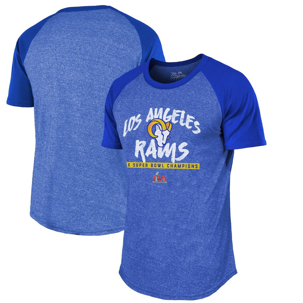 Los Angeles Rams Majestic Threads 2-Time Super Bowl Champions Tri-Blend Raglan T-Shirt - Royal cheap