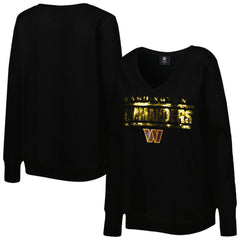 Washington Commanders Cuce Women's Sequin Logo V-Neck Pullover Sweatshirt - Black outlet