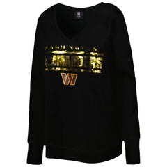 Washington Commanders Cuce Women's Sequin Logo V-Neck Pullover Sweatshirt - Black outlet