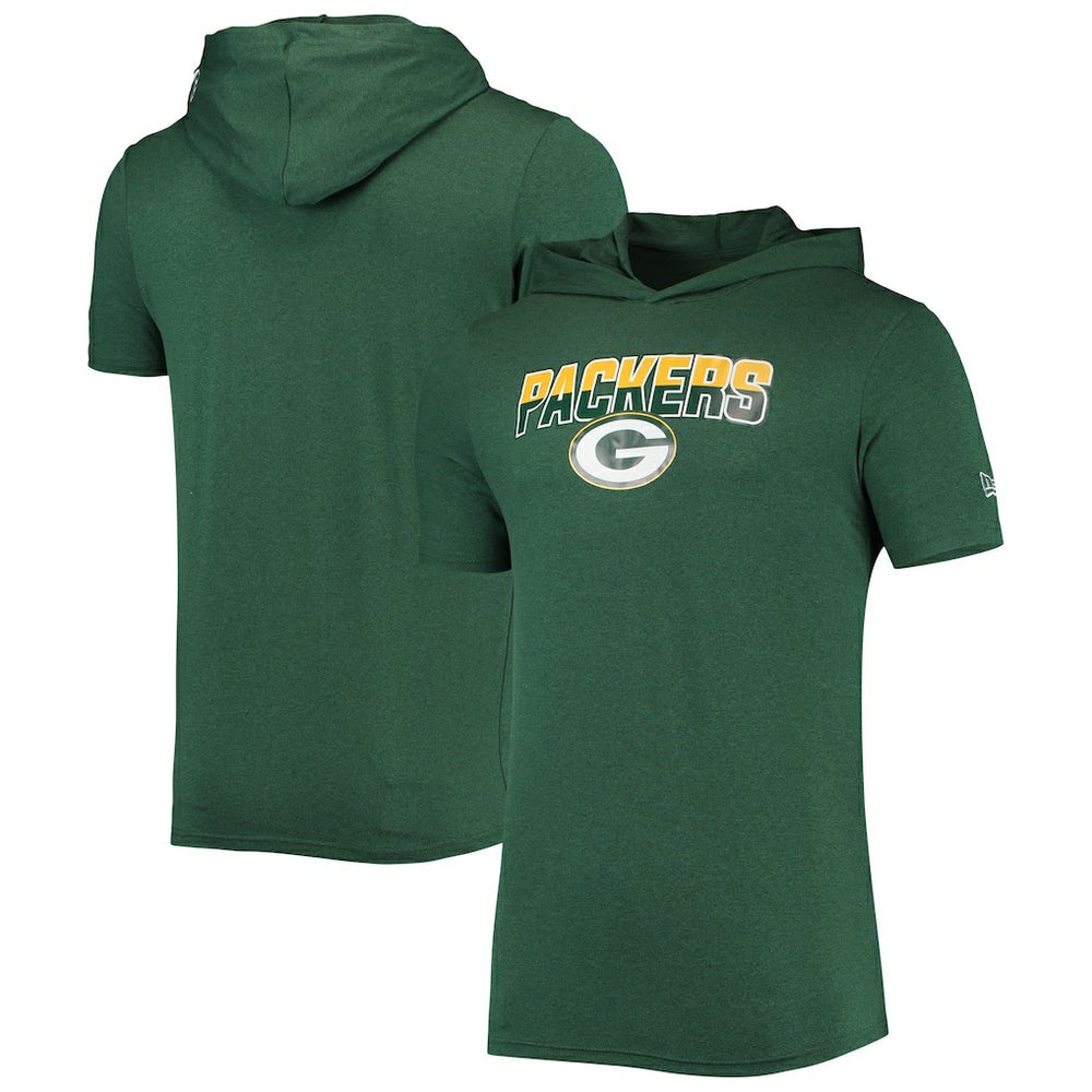 Green Bay Packers New Era Team Brushed Hoodie T-Shirt - Heathered Green for sale