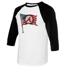 Atlanta Braves Tiny Turnip Youth Baseball Flag Raglan 3/4 Sleeve T-Shirt - White/Black