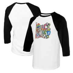 Texas Rangers Tiny Turnip Women's Peace Love Baseball 3/4-Sleeve Raglan T-Shirt - White/Black