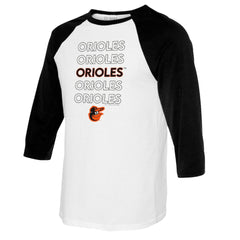 Baltimore Orioles Tiny Turnip Youth Stacked Raglan 3/4 Sleeve T-Shirt - White/Black