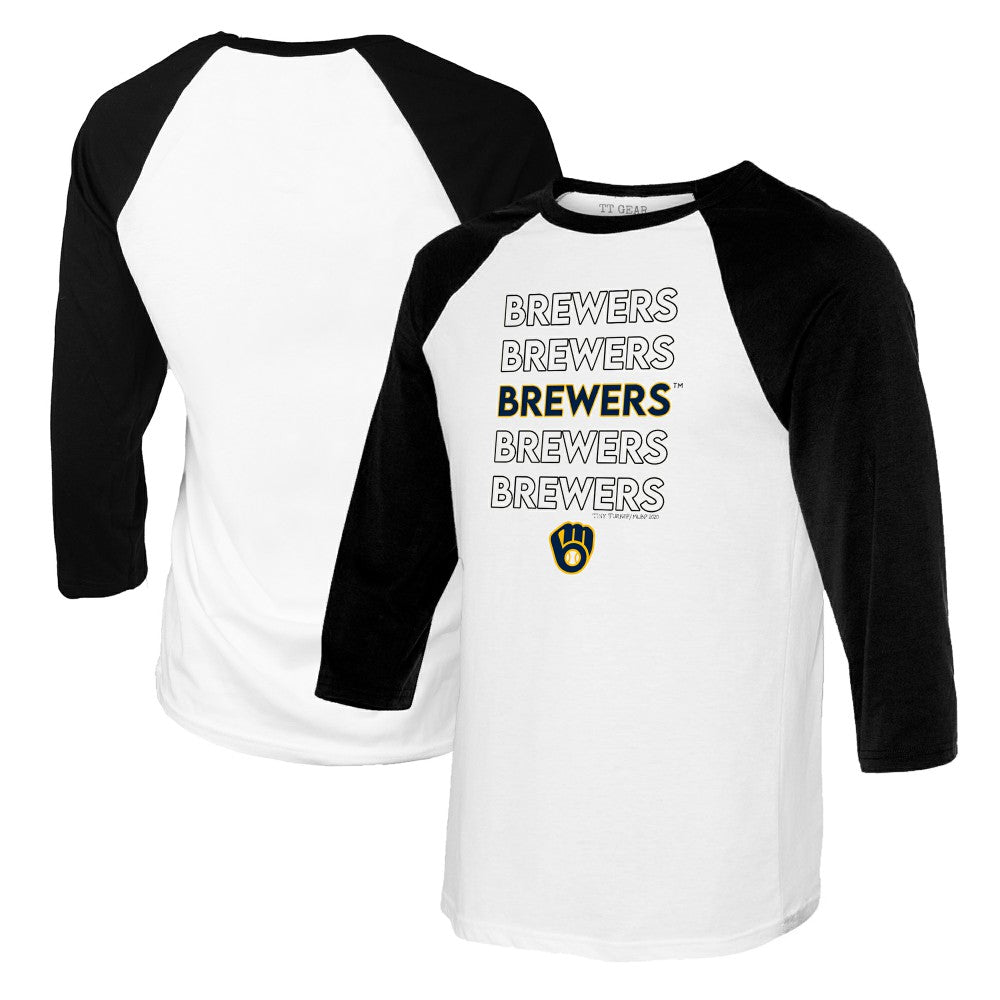 Milwaukee Brewers Tiny Turnip Youth Stacked Raglan 3/4 Sleeve T-Shirt - White/Black