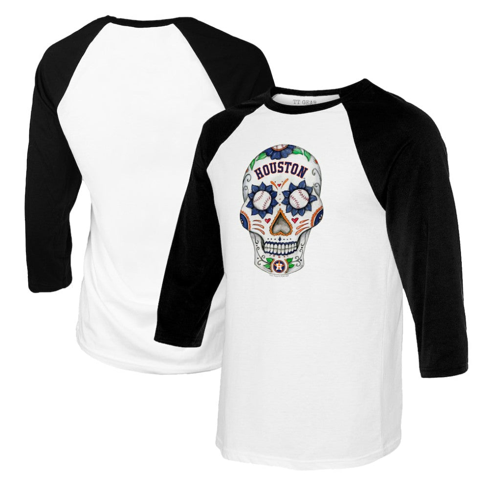 Houston Astros Tiny Turnip Women's Sugar Skull 3/4-Sleeve Raglan T-Shirt - White/Black