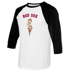 Boston Red Sox Tiny Turnip Youth Triple Scoop Raglan 3/4 Sleeve T-Shirt - White/Black