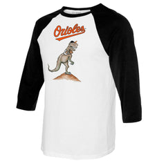 Baltimore Orioles Tiny Turnip Youth TT Rex Raglan 3/4 Sleeve T-Shirt - White/Black