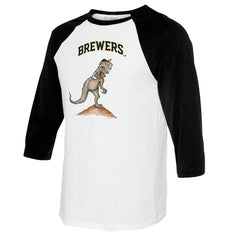 Milwaukee Brewers Tiny Turnip Youth TT Rex Raglan 3/4 Sleeve T-Shirt - White/Black